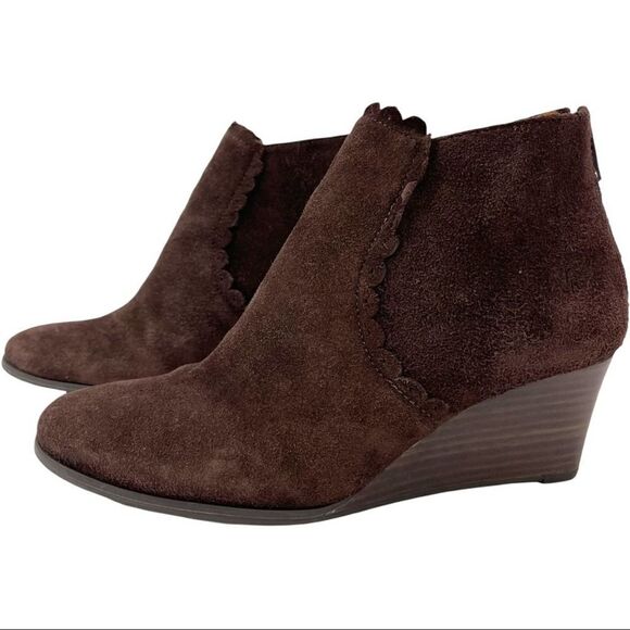 Jack Rogers Wedge Ankle Bootie Emery Dark Espresso Scalloped Trim Suede Size 6 - Picture 15 of 15